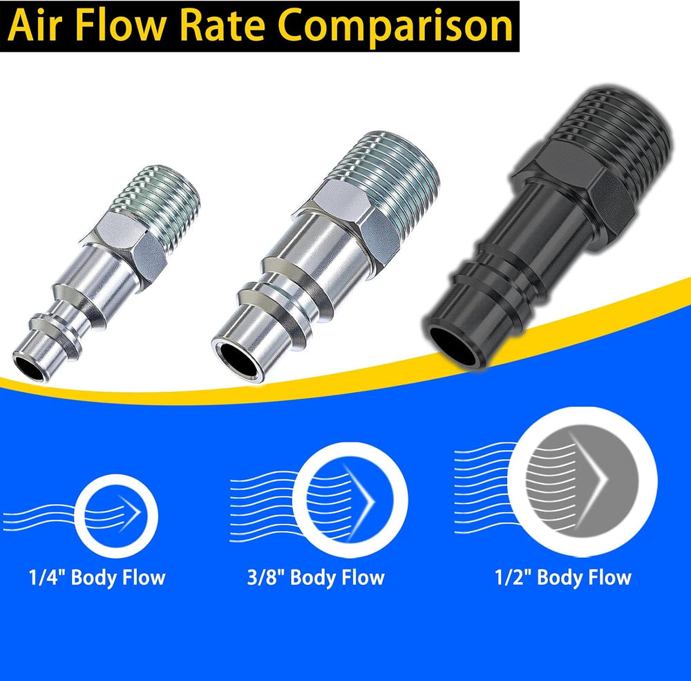 High Flow Air Hose Fitting Set 3/8 Inch NPT 24PCS Air Connect Fitting I/M Plu...