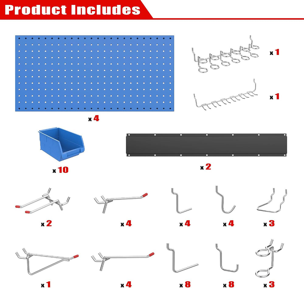 Pegboard Wall Organizer, Blue Metal Peg board Panels