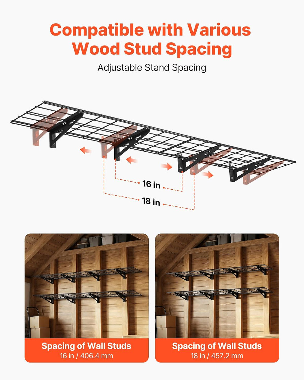 VEVOR 2-Tier Heavy Duty Wall Garage Shelving, 4 Pack 1 x 3 ft Steel Wall Moun...