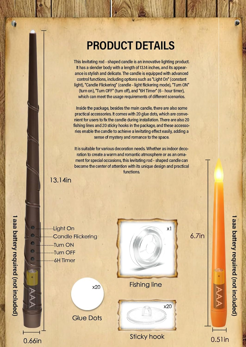 kakoya Flameless Floating Candles with Wand๏ผ20 Pcs Magic LED Hanging Taper Ca...