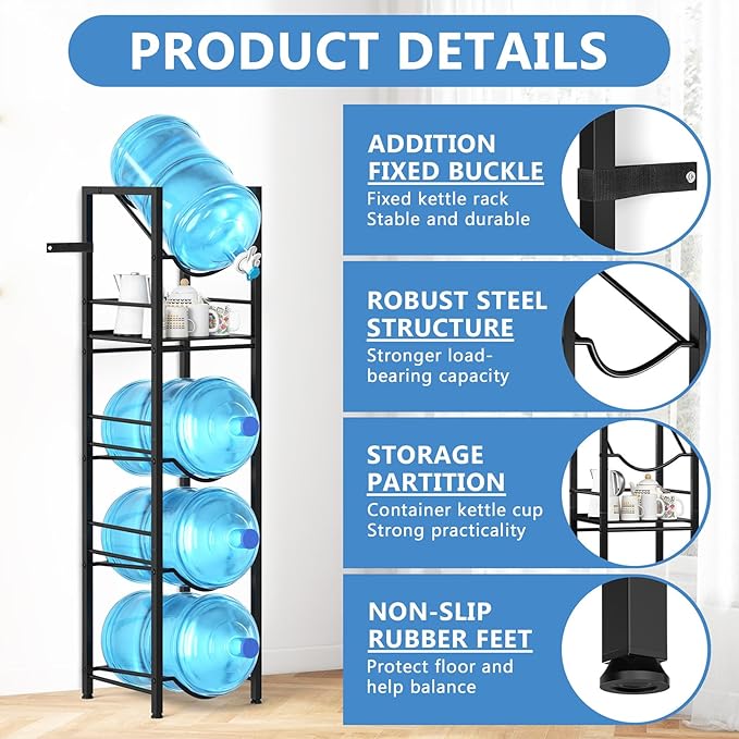 2-In-1 5 Gallon Water Jug Holder, 5 Tier Water Jug Stand Holder