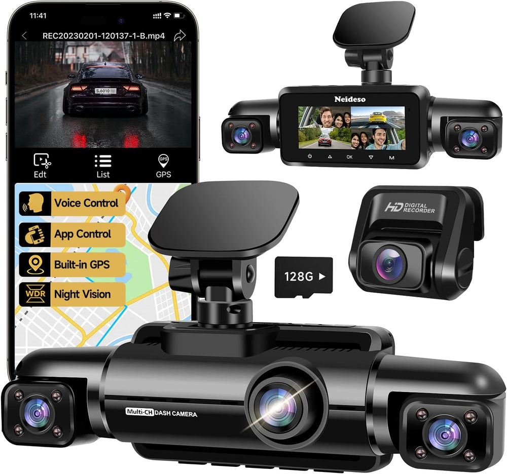 Neideso 360ยฐ Dash Cam Front and Rear Inside, 4 Channel Dash Camera for Car