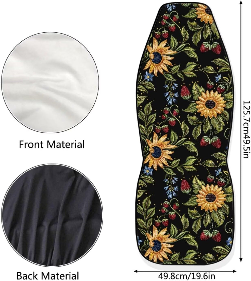 Strawberry & Sunflower Print Car Seat Covers for Men Women, Auto Decorati...