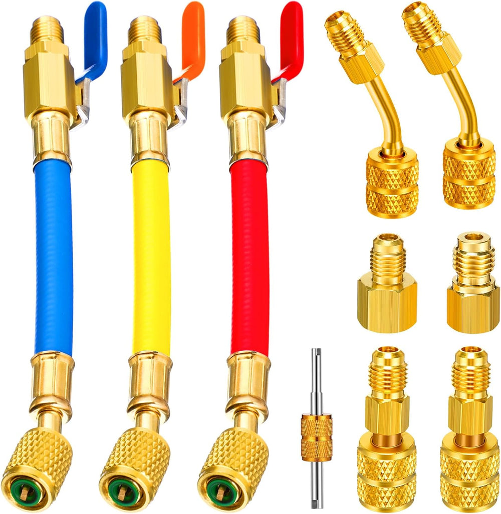 10 Pcs AC Manifold Gauge Hose with R410a Mini Split Adapter Tank Adapter Refr...