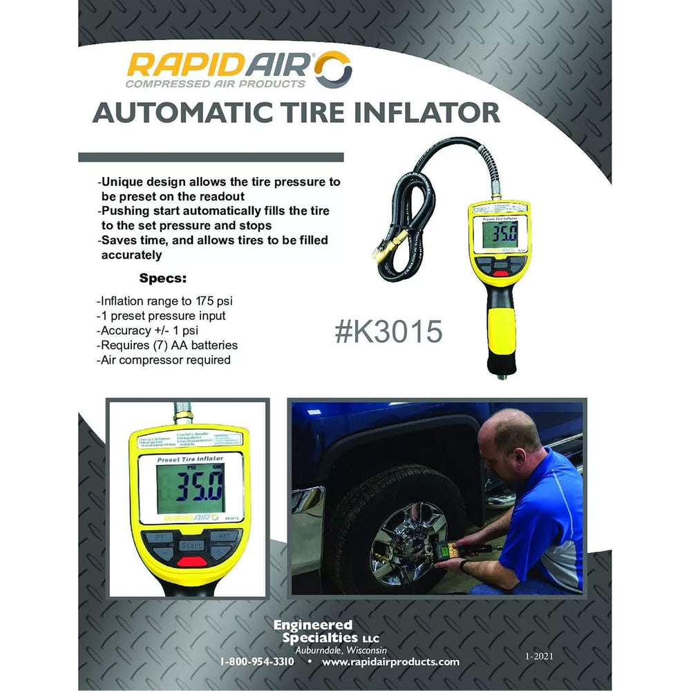 RapidAir, Auto Tire Inflator - Rechargeable, 5 psi to 175 psi Pressure, Max. ...
