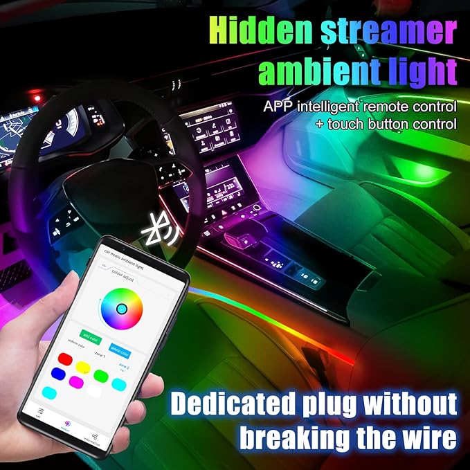 Car Interior Ambient Lights, 18 in 1 128 Colorful LED Acrylic Fiber Optic Strip