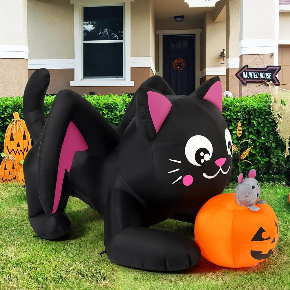 COMIN 5 FT Halloween Inflatables Cat with Pumpkin Outdoor Decorations