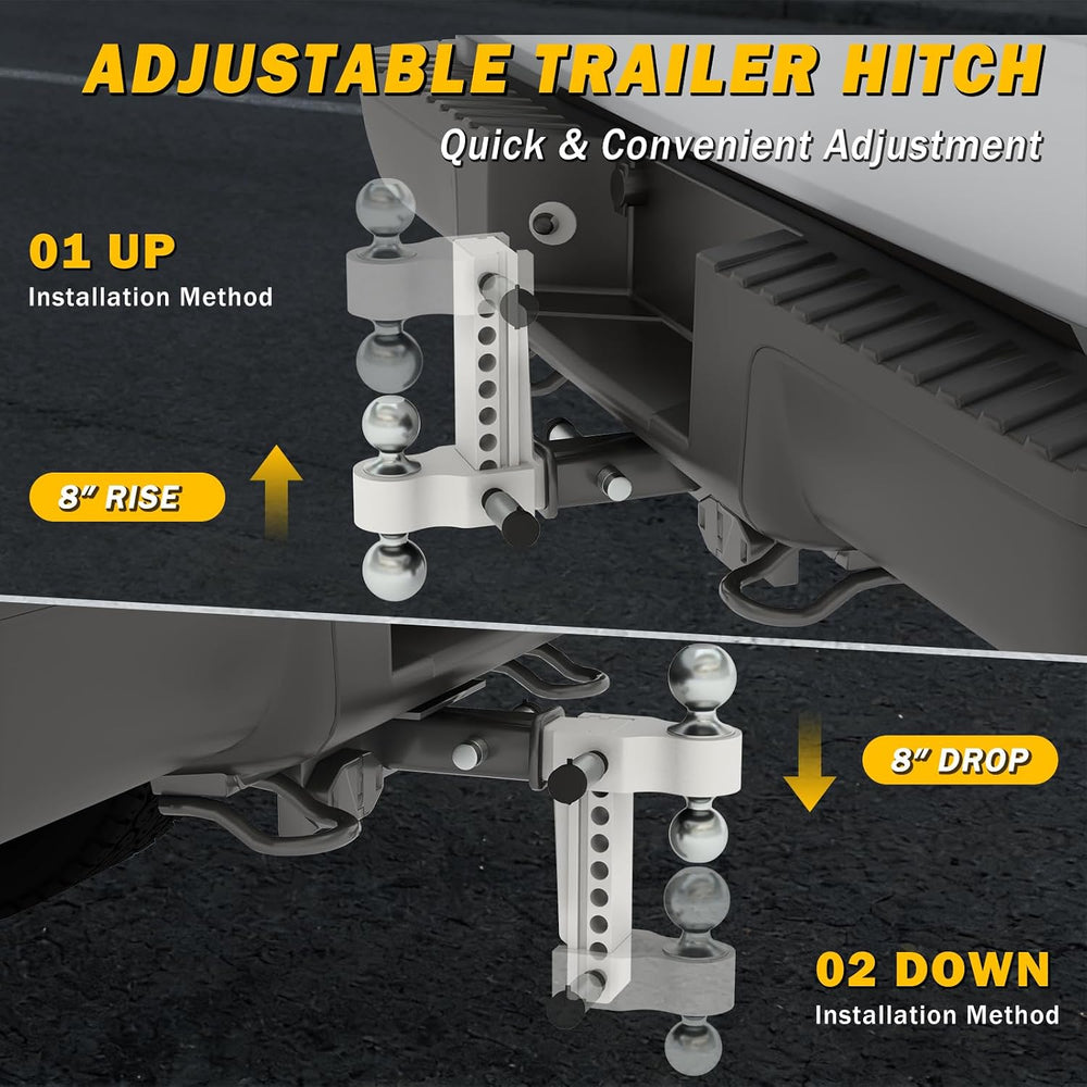Aluminum Adjustable Trailer Hitch for 2-Inch Receiver 8 Inch Drop/Rise Hitch ...