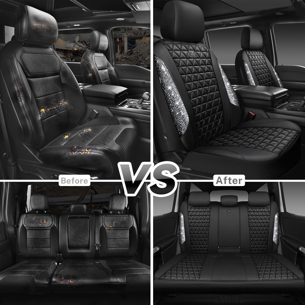 CAR PASS Bling Diamond Leather Car Seat Covers Full Seats Interior Sets, Wate...