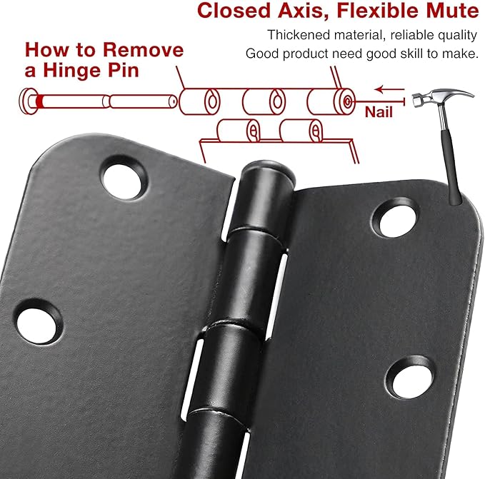 42 Pack Matte Black Door Hinges 3.5 Inch 5/8" Radius, Interior 3 1/2&quo...