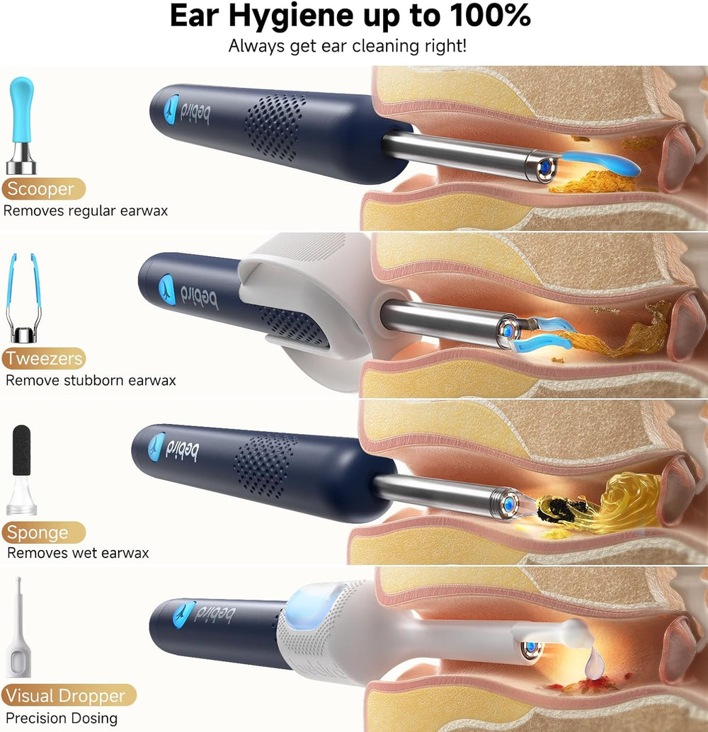 BEBIRD R1 Ultra Ear Wax Removal: 1296P HD Ear Camera Cleaner Tweezers IP67