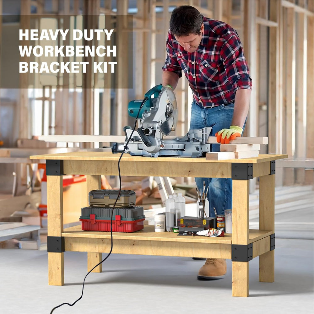 Set of 8 Heavy Duty Workbench Bracket Kit โ 3-Way Right Angle Steel Corner Br...