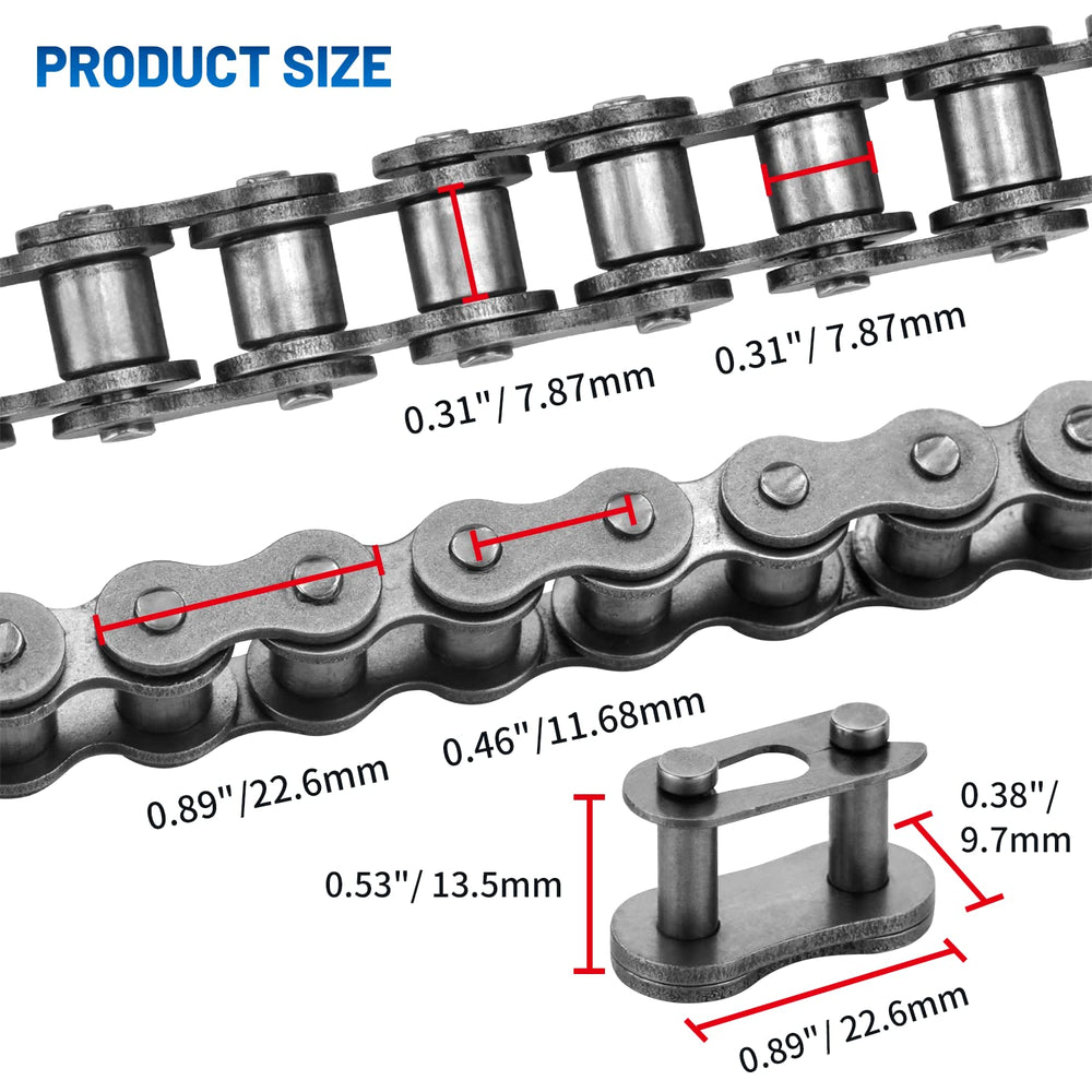 ANSI #40 Roller Chain, 10 Feet 240 Links with 5 Connecting Links, 1/2 Inch Pi...