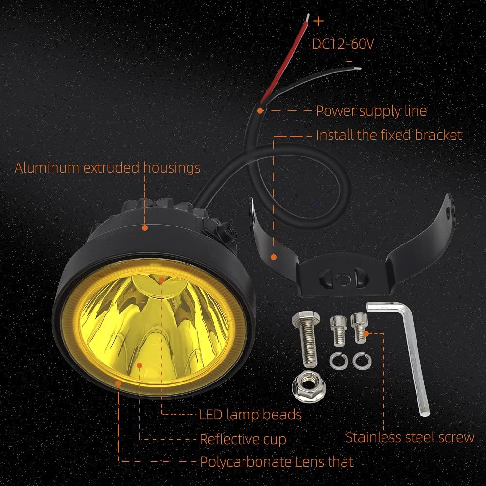 LED Round Yellow Driving Fog Lights 2Pcs 4 Inch Super Bright LED Pod Lights f...