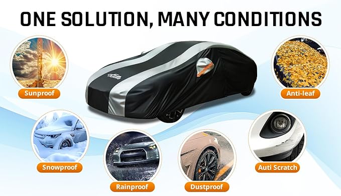 Full Exterior Covers with Silver Stripe Design, Sedan Car Cover