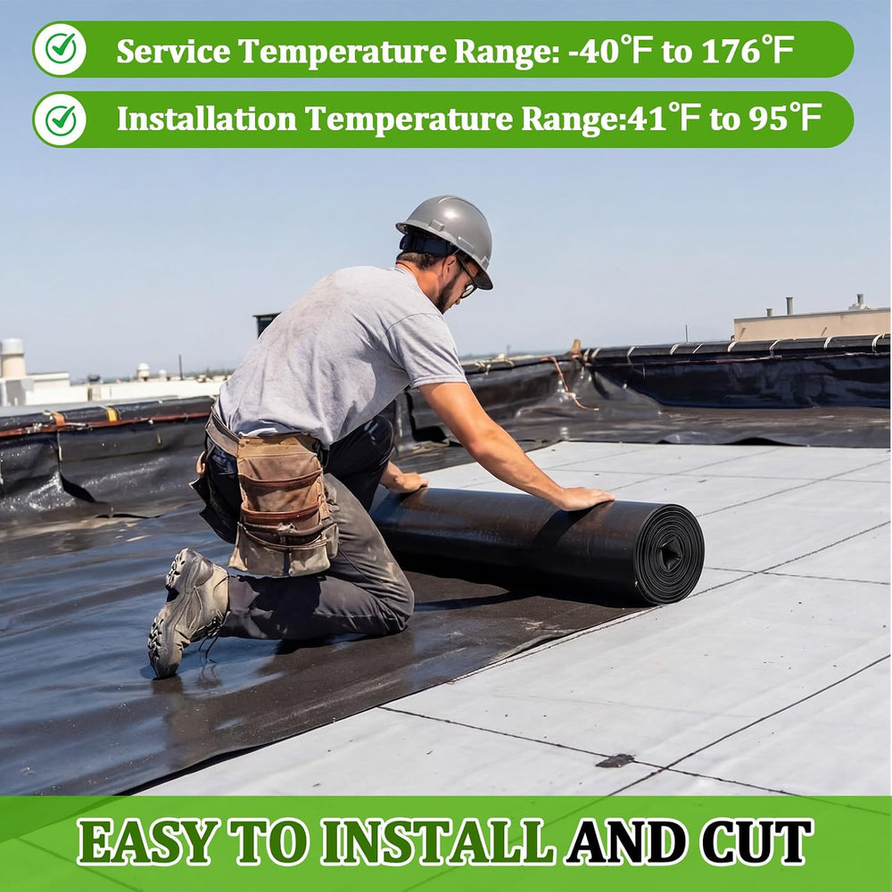 Pushglossy 1 Roll EPDM Rubber Roofing Membrane 50 Mil, 39" x 10 Ft, Black