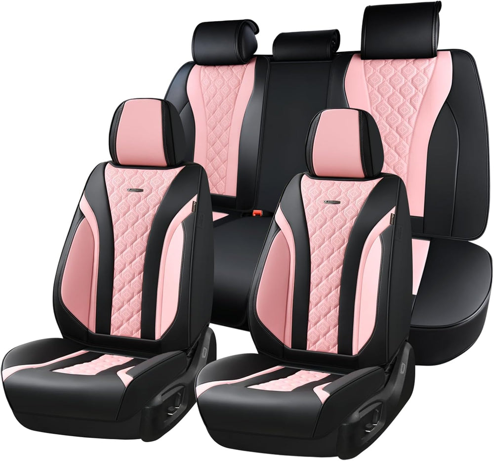 Coverado Car Seat Covers, Black Pink Leather Seat Covers Full Set, Perforated...