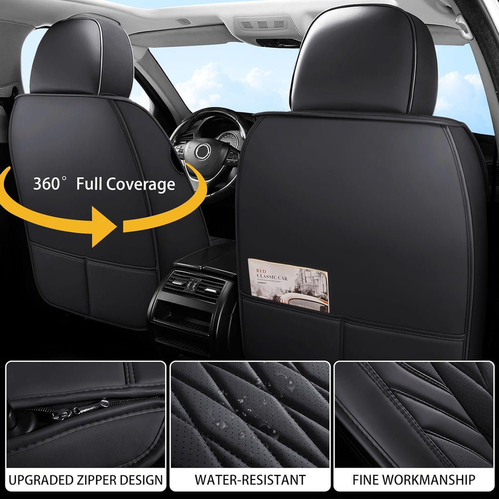 WELLDO Nappa Faux Leather Car Seat Cover Full Set, Black