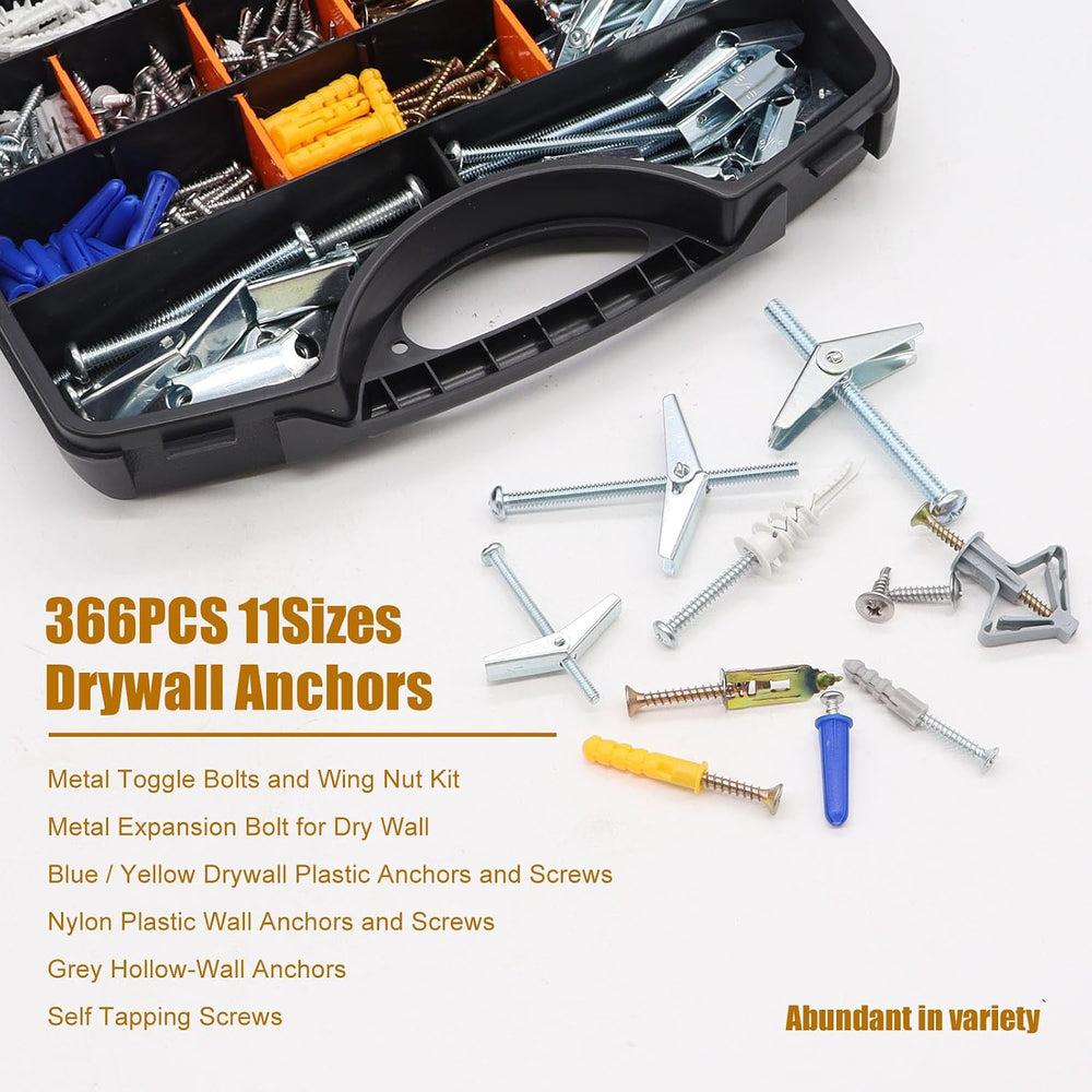 weideer 346PCS 11Sizes Drywall Anchors and Screws Assortment Kit,Toggle Bolts...
