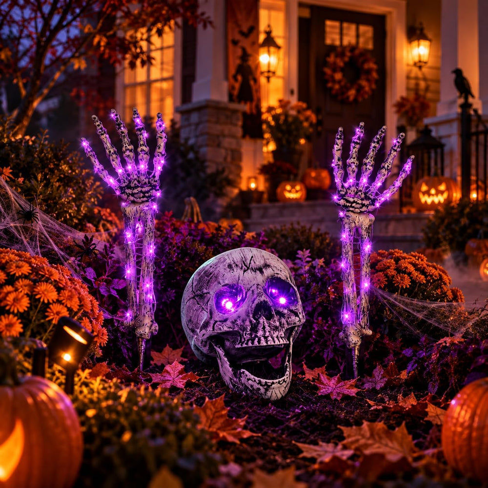 FLYSNK Lighted Halloween Skeleton Groundbreaker Decorations Outdoor, Spooky S...