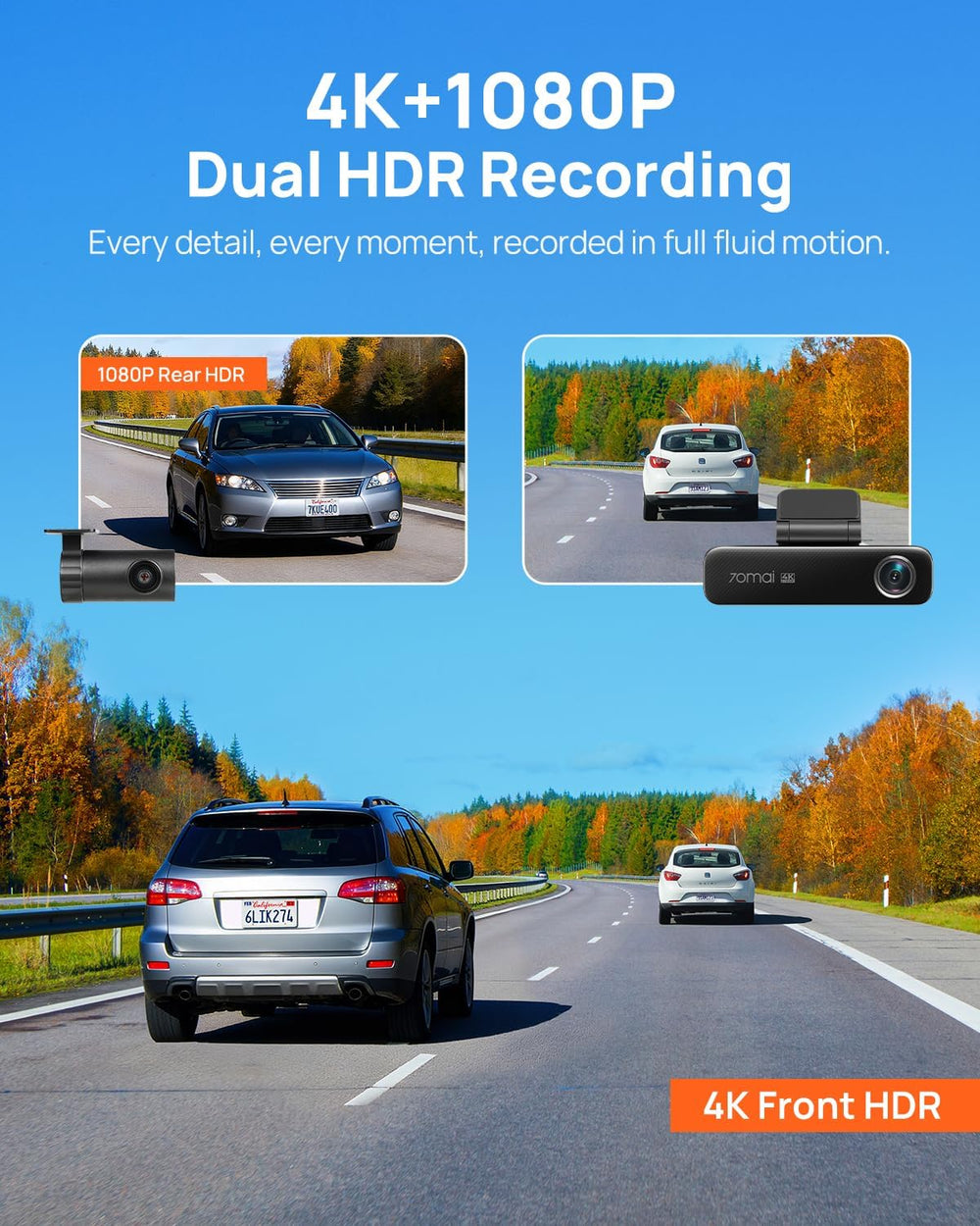 70mai 4K Dash Cam Front and Rear for Cars, STARVIS 2 IMX678 Super Night Visio...