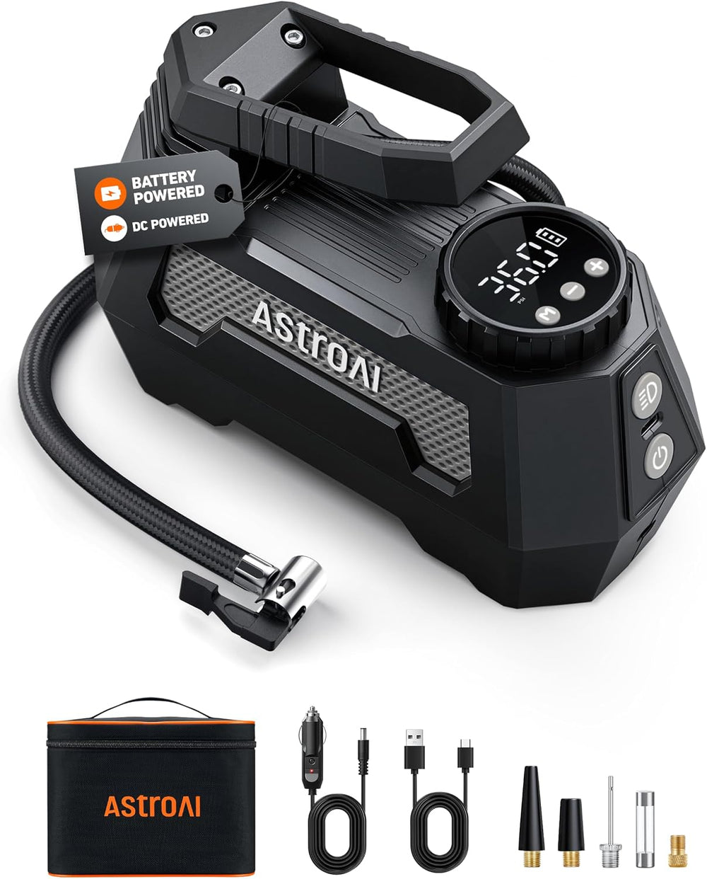 AstroAI H2 Pro Cordless Tire Inflator Portable Air Compressor 12VDC Battery