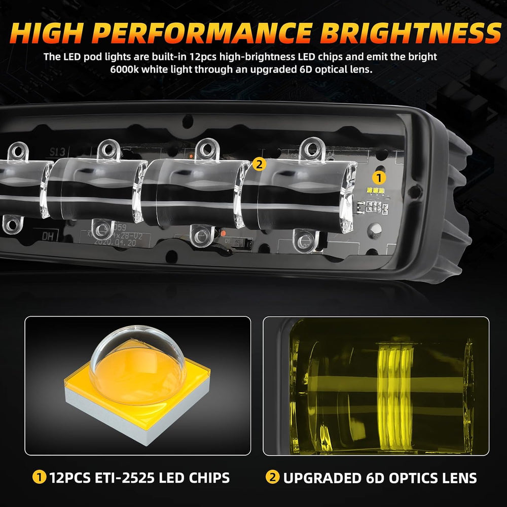 DERI 6 Inch LED Light Bar, 2PCS Yellow Amber 4000K Spot Fog Pods Lights
