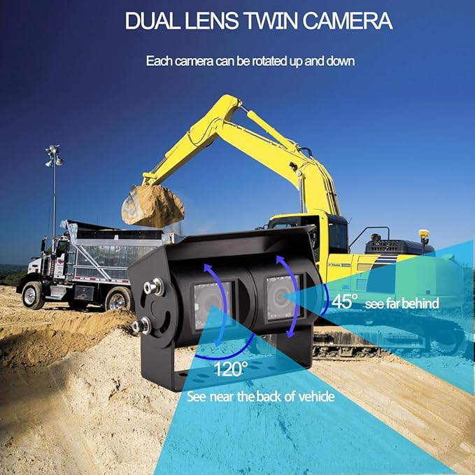 AHD 1080P 7" Reverse Rear View Backup Dual Twin Lens Camera System, Poin...