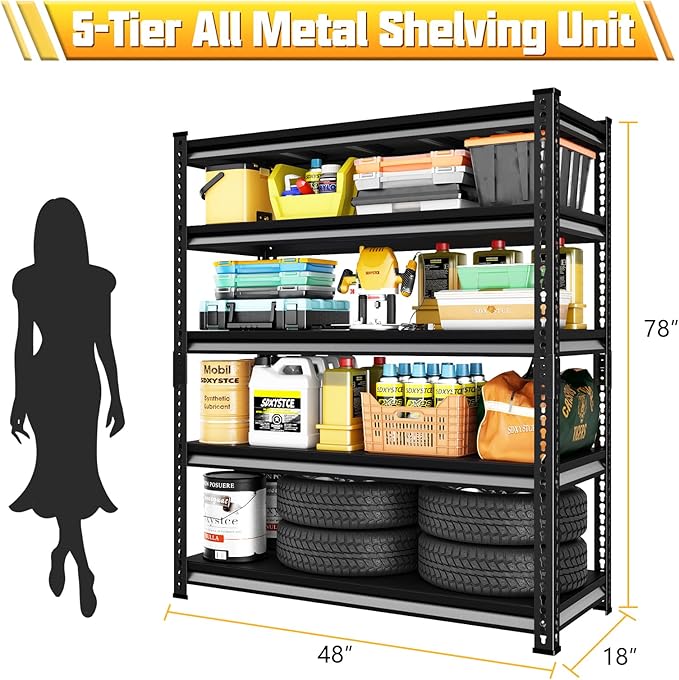 48" W Garage Shelving Heavy Duty, 2800LBS Loads Adjustable Garage Storage