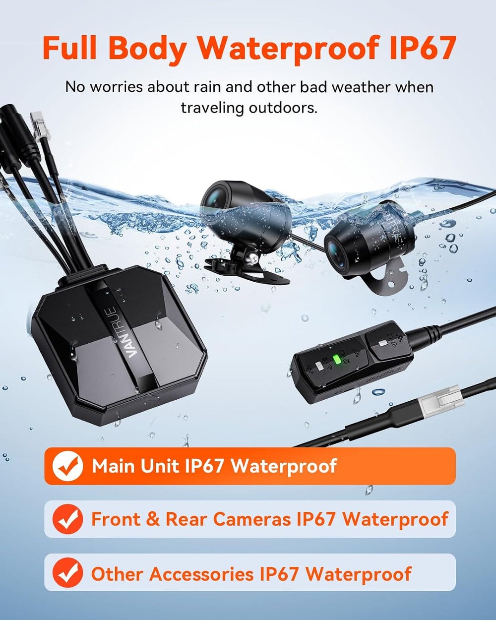 Vantrue F1 Motorcycle 4K Dash Cam Front and Rear, 4K + 1080P Camera