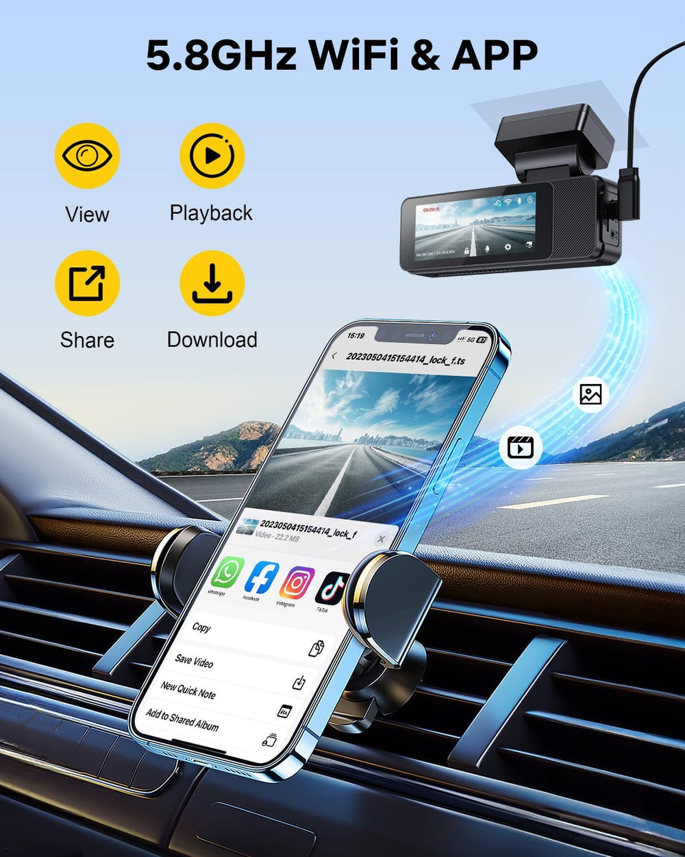 GKU Dash Cam Front and Rear, 3.18'' Touchscreen, 4K+1080P Dashcam