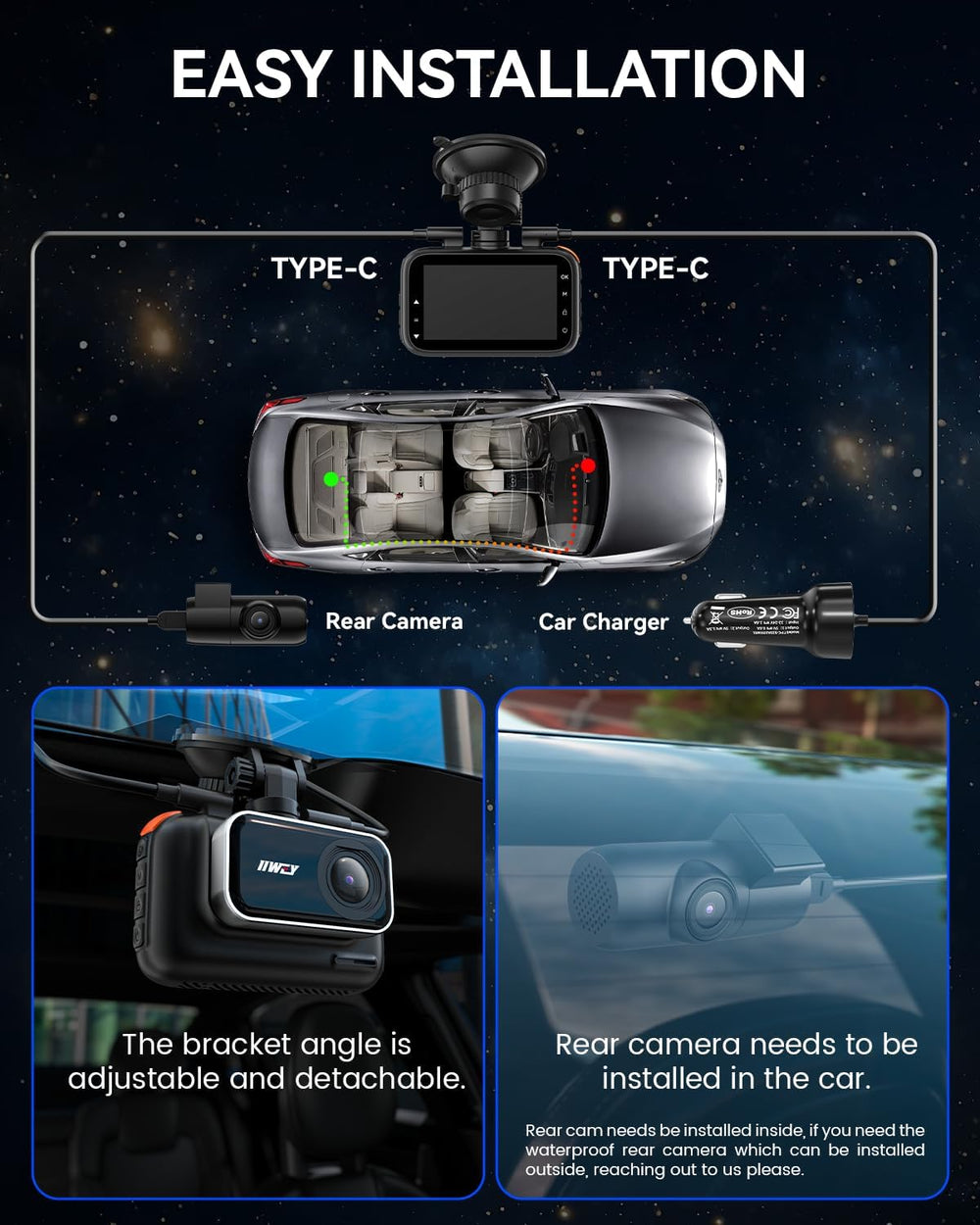 IIWEY 4K+4K Dash Cam Front and Rear, 5G Wi-Fi 64GB SD Card Included, STARVIS ...