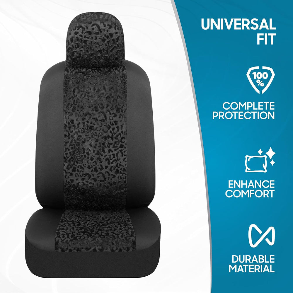 BDK Black Leopard Car Seat Covers for Front Seats, Animal Print Front Seat Co...