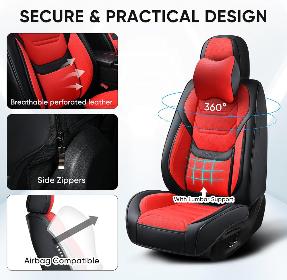 TIEHESYT Car Seat Covers Full Set, Breathable Leather Automotive Front and Re...