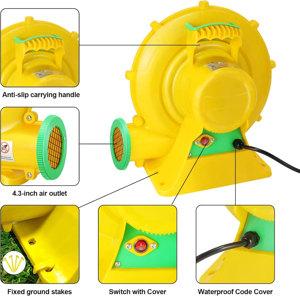 Bounce House Blower, 550W/0.73HP Commercial Air Blower with Double-Sided Fan ...