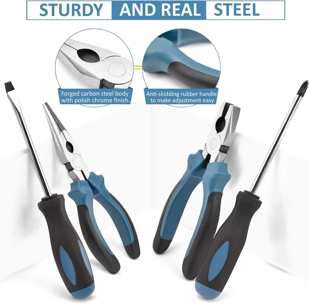 Sundpey 148 Pcs Portable Basic Hand Repair Home Tool Kit Set with Case Blue
