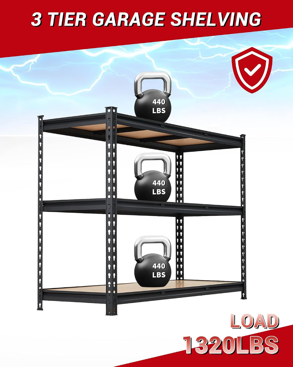 GarveeTech Heavy Duty Garage Shelving Units,3-Tier Adjustable Storage Shelves...