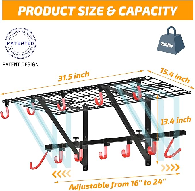 PLKOW Garage Wall Shelving Includes Bike Hooks, Sturdy Adjustable Garage