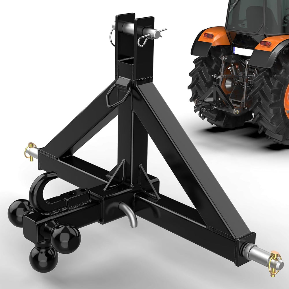 3 Point Trailer Hitch 2โ Receiver for Category 1 Tractor Quick Hitch, Black