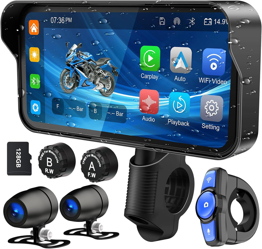 6.25" Motorcycle Carplay with HD Waterproof Touchscreen, Android Auto, T...