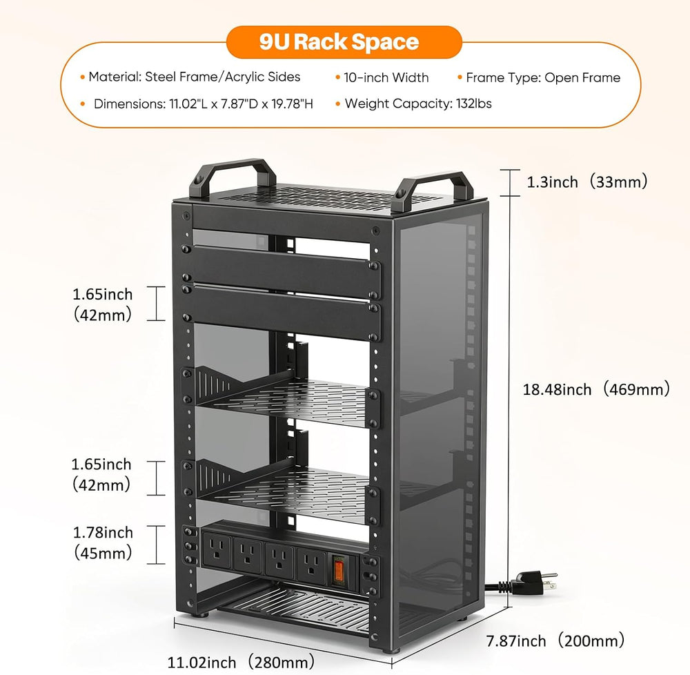 10Inch Mini Server Rack,9U Network Rack with Rack PDU Power