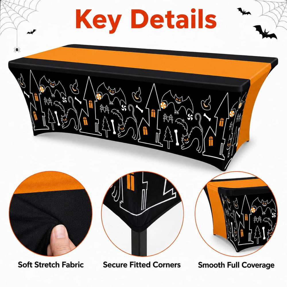 Oudain 2 Pcs Halloween Tablecloth 6 ft Black Orange Table Cover