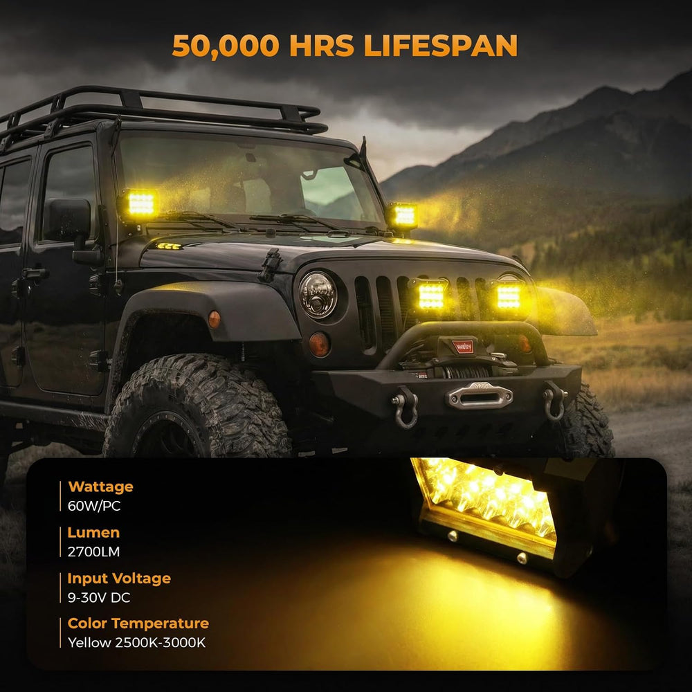 Turboo 4 Inch LED Light Pods 4PCS 60W Led Light Bars, 12000LM Spot Flood Beam...