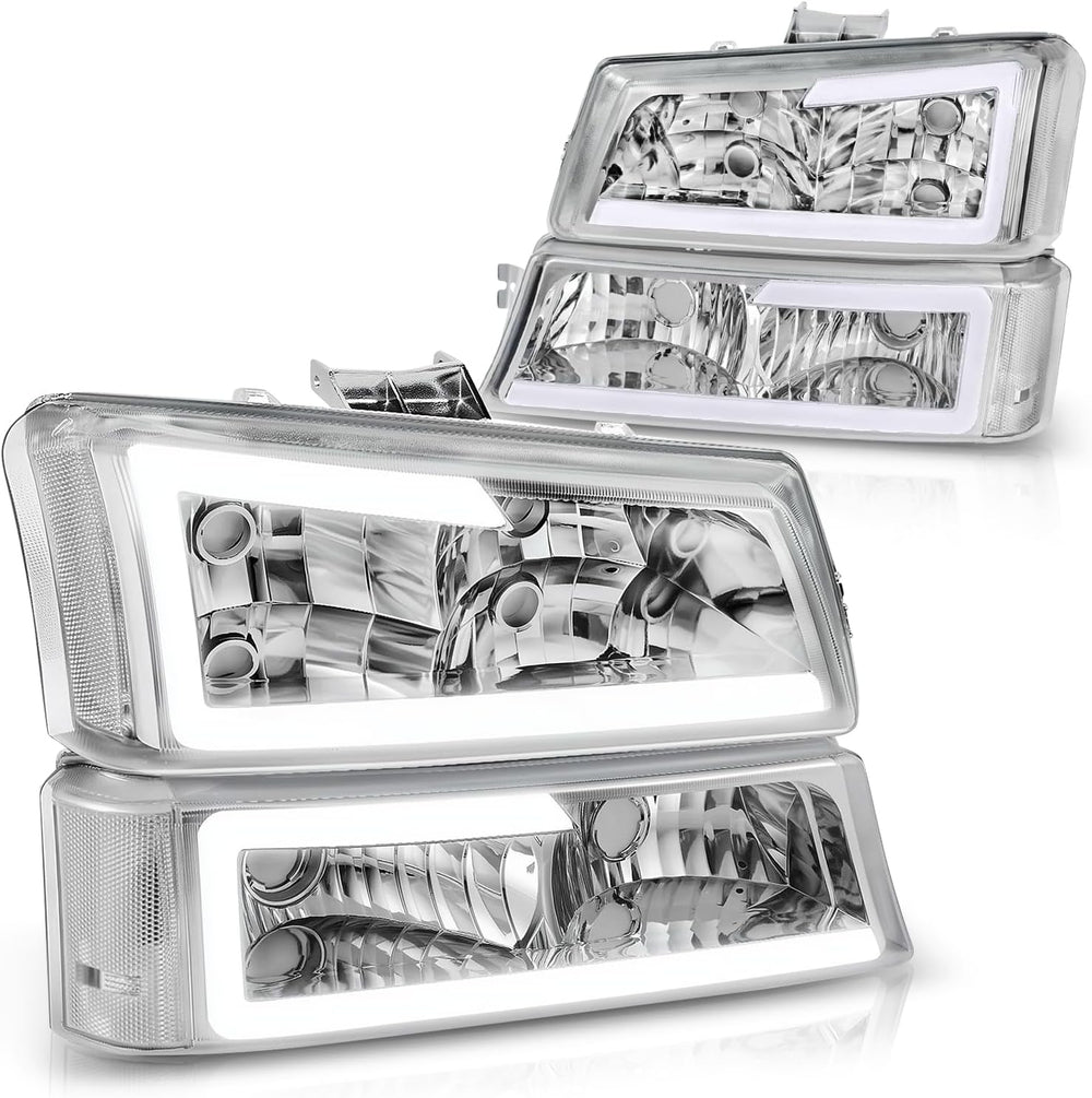 Auto Dynasty 4PCS LED DRL Headlight Lamps Compatible with Chevy Silverado Ava...