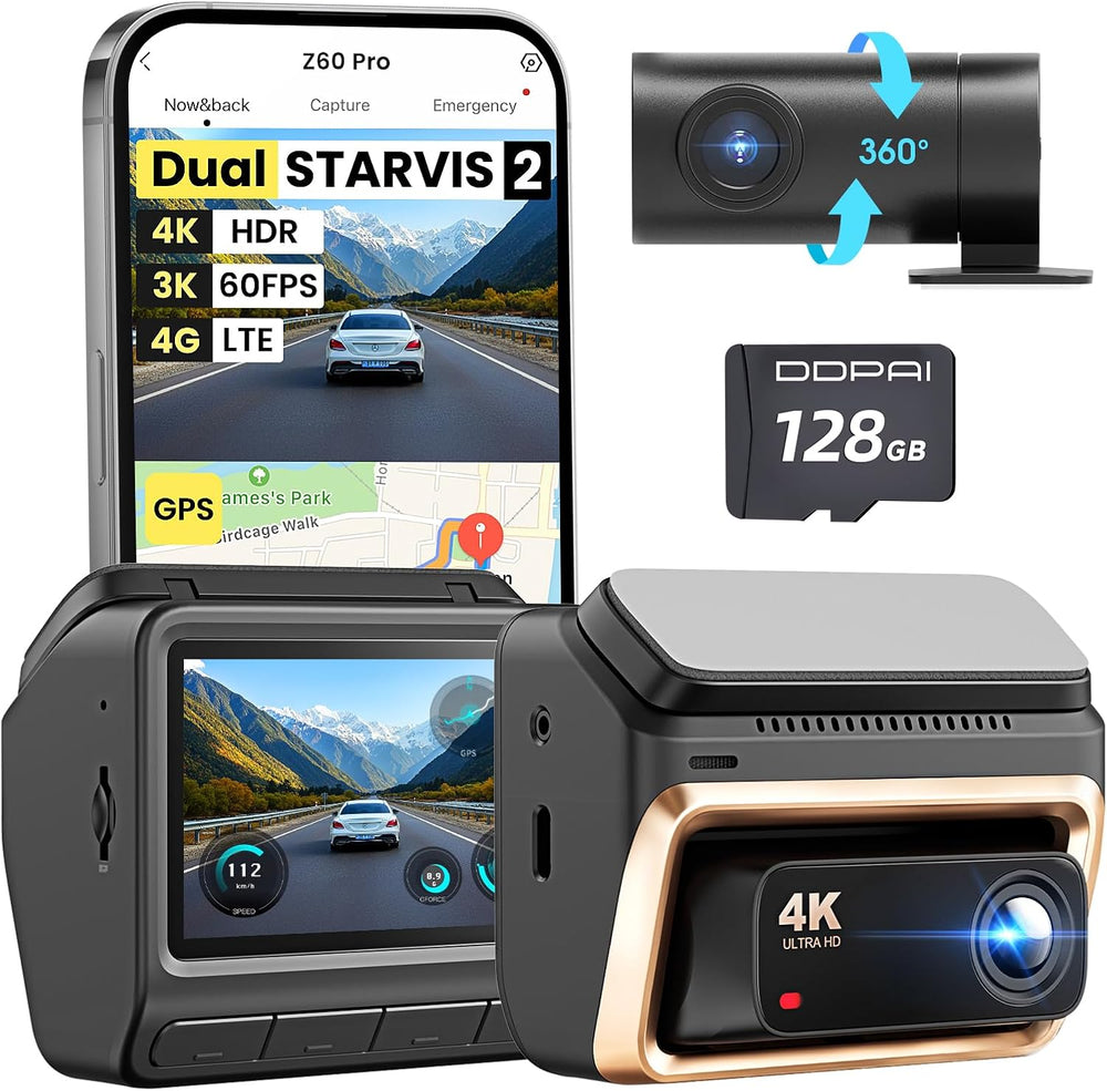 DDPAI Z60 Pro 4K+1080P Dash Cam, Dual STARVIS 2 & HDR, Free 128GB Card