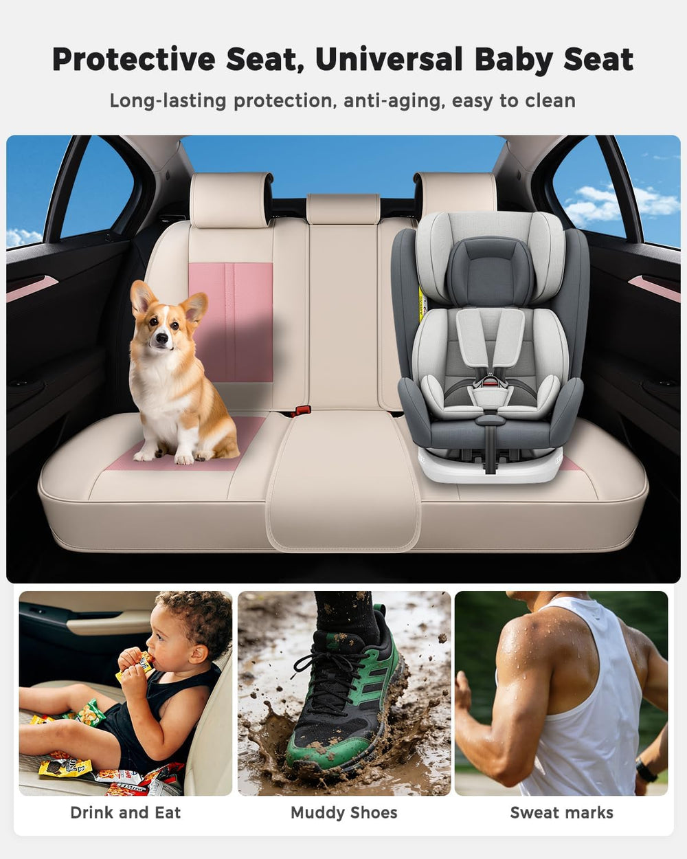 Huidasource Universal Fit Seat Covers for Most Cars SUV Trucks, Beige&Pink