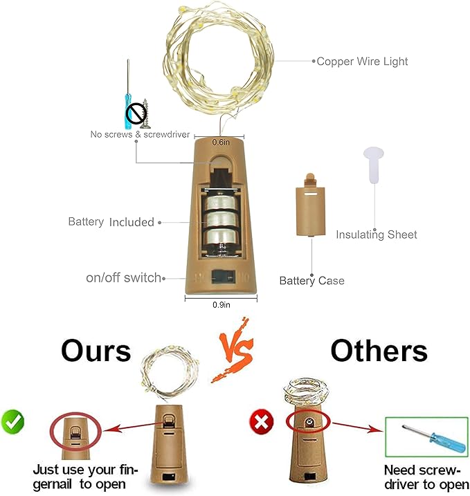 Wine Bottle Lights with Cork, Battery Operated 30 Pack 20 LED Cork Shape Silv...