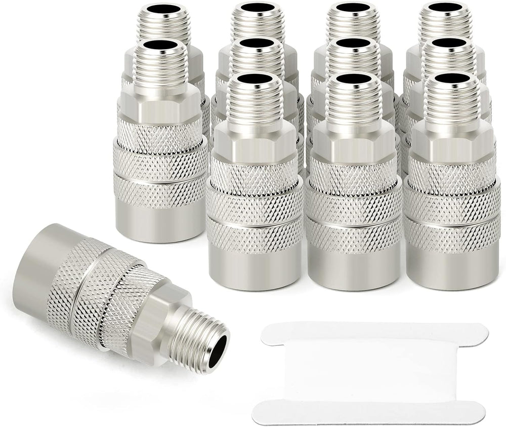 GASHER 12PCS 1/4-Inch Male Industrial Coupler,1/4 Basic Flow Quick Connect Ai...