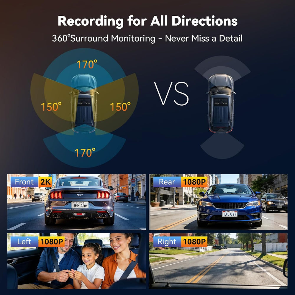 4K 360° 4 Channel Dash Cam Front and Rear Left Right with GPS