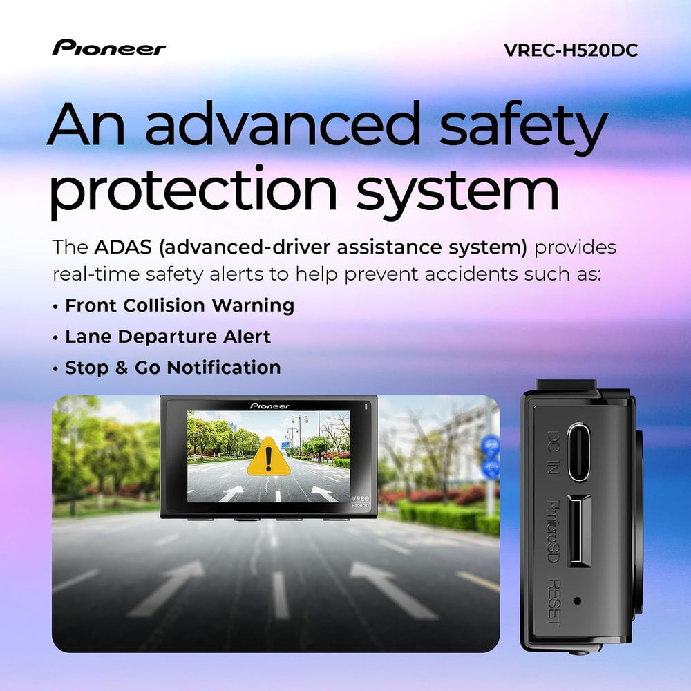 Pioneer VREC-H520DC Large Screen Dual Dash Cam Front and Rear Car Camera